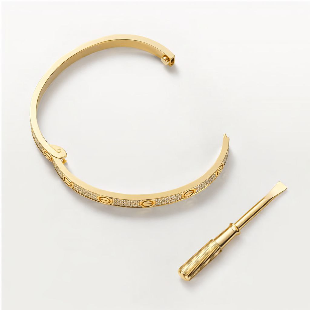 Crystal Screw Bangle Bracelet – 18K Gold Plated Luxury Bracelet