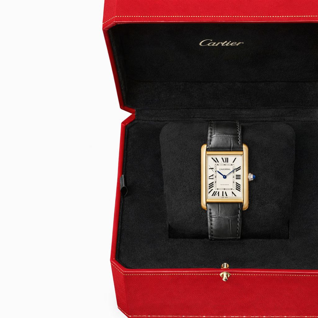 Tank Watch – Gold Case & Grey Leather