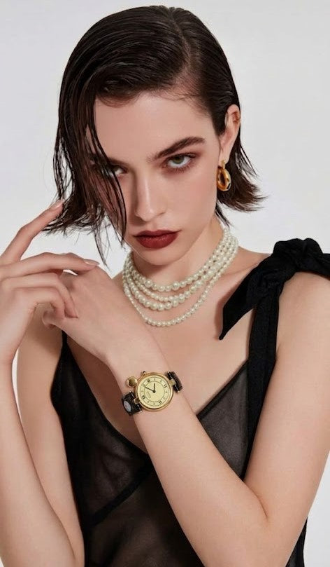 Luxury Round Classic Watch – Elegant Leather Strap | Premium Designer Style Timepiece for Women